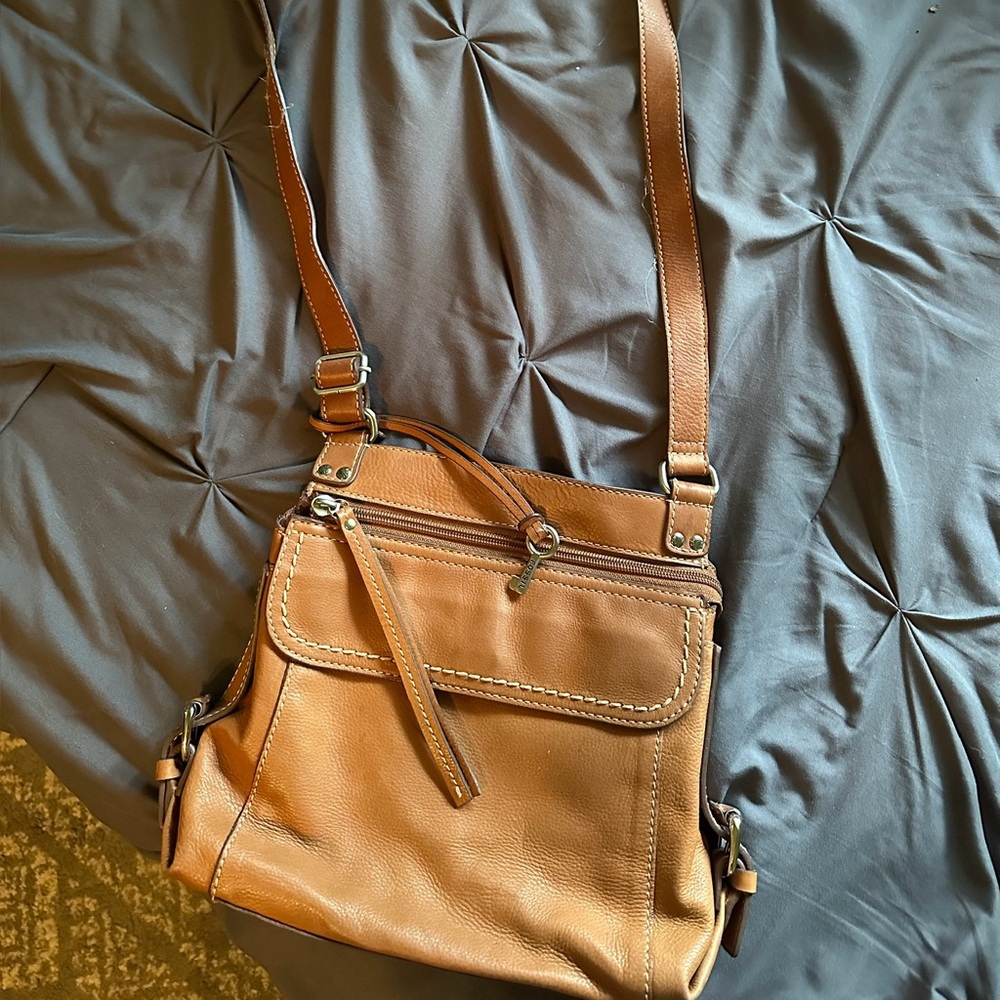 Fossil Tan Leather Crossbody Bag